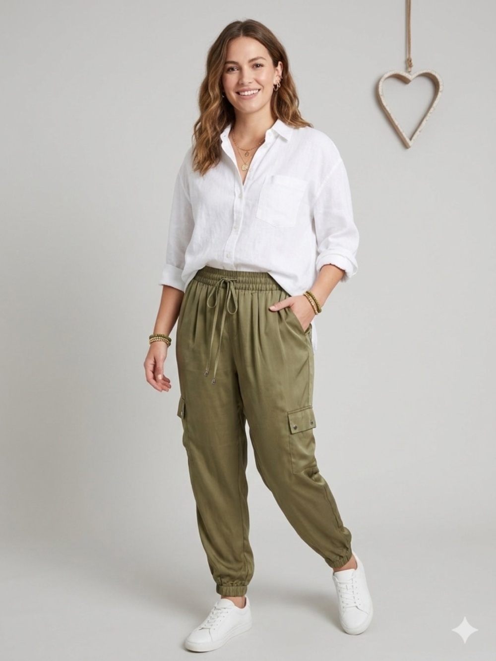 Joie 100% Silk Green Cargo Jogger Pants Lightweight Drawstring Waist LARGE